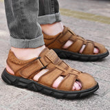 Hnzxzm Men Sandals Fashion Summer Leisure Men Shoes Beach Sandals Genuine Leather Sandals Handmade Soft Men Sandals Big Size 38-48