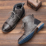 Hnzxzm Man Classical Retro Leather Tooling Boots For Men Fashion Ankle Short Boot Mens Lace-up High-Top Shoes