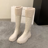 Hnzxzm Winter Women Knee High Boots Fashion Short Plush Knight Long Booties Concise Thick Heel Cotton Shoes