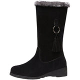 Hnzxzm Winter Women's Suede Leather Mid-calf Boots Classics Fringe Waterproof Side Zipper Long Boots Outdoor Plush Lined Snow Shoes