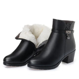 Hnzxzm New Fashion Soft Leather Ankle Boot High Heels Zipper Shoe Warm Fur Winter Boots Female Women Shoes Plus Size 43