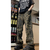 Hnzxzm Vintage Leopard Jeans Man Denim Pants Harajuku Streetwear Hip Hop Clothes Loose Casual Straight Wide Leg Trousers