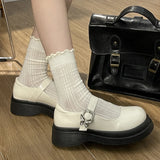 Hnzxzm Japan Style School Uniform Platform Shoes Women Autumn Round Toe Patent Leather Mary Shoes Woman Butterfly Buckle Jk Shoes