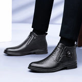 Hnzxzm Mens Genuine Leather High Quality Boots Fashion Causal Boots Chelsea Shoes Pointed Boots Business Warm Plush Cowboy Ankle Boots