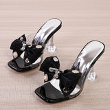 Hnzxzm Big Size 46 Female Shoes Summer Party Slippers Fashion Metal Buckle Bowknot Designer Sandals Women Transparent Heels Slide