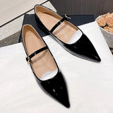 Hnzxzm Soft Leather Shallow Ladies Flats Elegant Pointed Toe Buckle Strap Big Size 2024 Autumn Elegant Work Office Women's Shoes