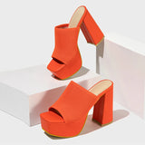 Hnzxzm Summer Cozy Orange Knitting Stretch Fabric Women's 11.5CM Thick High Heels Chunky Platform Slippers Sandal Female Shoes