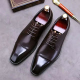 Hnzxzm Men's Leather Shoes Fashionable Classic Three Joint Oxford Shoes  Square Head Business Office Comfortable Casual Shoes For Men