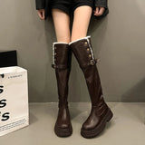 Hnzxzm Winter Women Warm Cotton Knee High Boots Elegant Slip On Shoes Concise Thick Heel Long Botas De Mujer