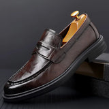 Hnzxzm Luxury Brand Business Leather Shoes Loafers for Men Thick Soled Shoes Man Moccasin Handmade Slip on Dress Shoes Men Party