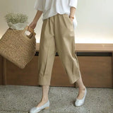 Hnzxzm Cotton Linen Pants Women's Summer Loose Solid Harem Pants Female High Waist Large Size Casual Khaki Calf-Length Pants  Women