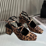 Hnzxzm Fashion Fashion Mary Jane Shoes Women Retro Elegance Chunky Slingback Shoes Belt Buckle Leopard Print High Heeled Sandals Women