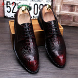 Hnzxzm High Quality Men's Croc Print Men's Leather Shoes Lace Up Wedding Party Shoes Men's Business Office Oxford Flats Large Size