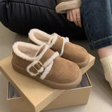 Hnzxzm New 2025 Winter Women Shoes Casual Flats Women Moccasins Soft Loafers Fashion Thick Heel Warm Plush Slip on Female Cotton Shoes