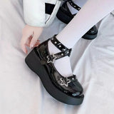 Hnzxzm Women Heels Lolita Shoes Platform Mary Jane Shoes Star Buckle Strap Mary Janes Women Cross-tied Girls Rivet Casual Shoes Kawaii