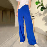 Hnzxzm Blue White Wide Leg Pants Spring 2024 Womens Fashion Loose Women's Pants Office Full Length High Waisted Wide Trousers for Women