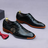 Hnzxzm Embossed Printed Business Formal Cowhide Shoes Men's Oxfords Genuine Leather Casual Lacquered Shiny Leather British Men's Shoes