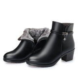 Hnzxzm New Fashion Soft Leather Ankle Boot High Heels Zipper Shoe Warm Fur Winter Boots Female Women Shoes Plus Size 43