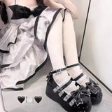 Hnzxzm Punk Goth Chunky Platform Pumps Women Autumn Bowtie Wedges Mary Jane Lolita Shoes Woman Heart Ankle Buckle Black Y2K Shoes