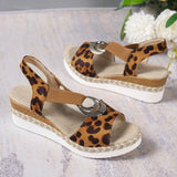 Hnzxzm Fashion Leopard Print Women's Sandals 2024 Metal Decoration Wedges Sandalias Mujer Lightweight Non-Slip Gladiator Shoes Women