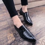 Hnzxzm Hot Summer Slip-on Business Leather Loafers Crocodile&Checked Pattern Dinner Men Dress Shoes Fashion Social Shoes Glossy Black