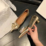 Hnzxzm Women Shoes High Heels Loafers Elegant Woman Shoes Low Heels Wedding Bride Pointed Toe Silver Gold Rose Evening Party Shoes