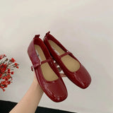 Hnzxzm Spring New Women Flat Shoes Fashion Red Ladies Casual Dress Mary Jane Shoes Soft Sole Round Toe Outdoor Ballerina