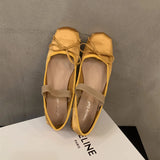 Hnzxzm Brand Luxury Satin Silk Ballet Shoes Woman Classic Square Toe Bowtie Elastic Band Ballerina Flats Ladies Soft Loafers M