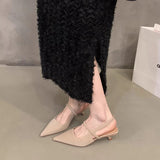 Hnzxzm Spring New Brand Women Sandal Fashion Pointed Toe Shallow Slip On Slingback Shoes Thin Med Heel Outdoor Dress Mu