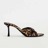 Hnzxzm 2024 New European and American High Quality Women Shoes Bow Knot Leopard Print High Heel Slippers Women Slippers