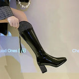 Hnzxzm Footwear Long Square Toe Ladies Boots White Shoes for Women Tassel Winter Knee High Shaft Rhinestone Chic and Elegant Hot New In