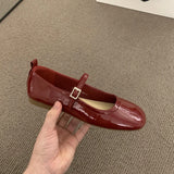 Hnzxzm Spring New Women Flat Shoes Fashion Red Ladies Casual Dress Mary Jane Shoes Soft Sole Round Toe Outdoor Ballerina