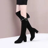 Hnzxzm Women Over The Knee Boots Suede Sexy High Heels Ladies Buckle Long Boots New Warm Female Shoes Slim Thigh High Boots Party Pumps