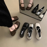 Hnzxzm 2024 Autumn New Women Fashion Square Toe Close Toe Ankel Strap Mules Ladies Elegant Mary Jane Ballet Shoes Mid Heel Dress Pumps