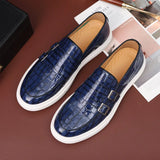 Hnzxzm Men's Casual Shoes Crocodile Grain Leather Men Fashion British Style Loafers Mens Slip-on Outdoor Flats Monk Strap Shoes