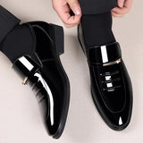 Hnzxzm Patent Leather Shoes for Men Business Shoes Casual Point Toe Slip on Loafers for Men Luxury Party Wedding Plus Size Shoes