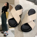 Hnzxzm Summer Height Slides High Up To 5cm Heel Woman Slippers Off White Sandals Rubber Open Toe Shoes for Women Easy Wears Casual