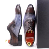 Hnzxzm Men Leather Shoes Snake Pattern Genuine Leather Pointed Toe Men Color Matching Formal Men Shoes Business Casual Leather Shoes