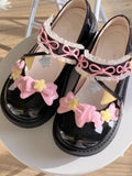 Hnzxzm Summer 2024 Japanese Kawaii Sandals Women Lolita Style Bow Design Sweet Shoes Lady Lace Round Toe Buckle Star Casual Flat Shoes