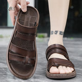 Hnzxzm Men's sandals Soft Leather 2024 new Summer Men Leather Sandals outdoor Breathable Tendon Sole Casual Shoes Outdoor Beach Shoes