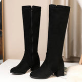 Hnzxzm Fashion Knee High Boots 2024 Winter Zipper Elegant Women's High Boots Black Beige Elastic Flock Long Tall Shoes Lady Autumn