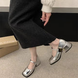 Hnzxzm 2024 Autumn New Women Fashion Square Toe Close Toe Ankel Strap Mules Ladies Elegant Mary Jane Ballet Shoes Mid Heel Dress Pumps