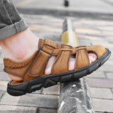 Hnzxzm Men Sandals Fashion Summer Leisure Men Shoes Beach Sandals Genuine Leather Sandals Handmade Soft Men Sandals Big Size 38-48