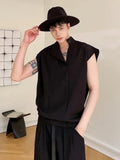 Hnzxzm Men Clothing 2024 Spring Summer Stand Collar Design Sleeveless Short Vests Pullover Vest Shirt Fashion Tops For Male