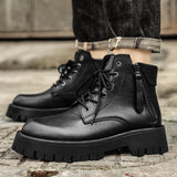 Hnzxzm Boots Men lace up Brand Comfortable Fashion Leather Men's Boots high top Leather High Quality British Men's ankle Boots