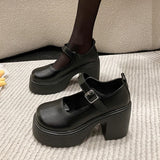 Hnzxzm Black Chunky Platform Pumps for Women Super High Heels Buckle Strap Mary Jane Shoes Woman Goth Thick Heeled Party Shoes Ladies