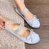 Hnzxzm Autumn Walking Women Ballet Flats Shallow Slip on High Quality Silk Sweet Bow Round Toe Plus Size Outdoor Ladies Mary Jane Shoes