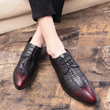 Hnzxzm High Quality Men's Croc Print Men's Leather Shoes Lace Up Wedding Party Shoes Men's Business Office Oxford Flats Large Size