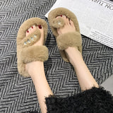 Hnzxzm Winter Open Toe Women's Slippers New Warm Cotton Home Outdoor Herringbone Short Plush Flat Shoes Platform Casual Shoes