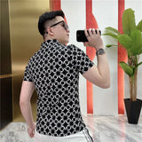 Hnzxzm Summer New Fashion Loose Casual Versatile Printed Half Zipper Short Sleeved Polo Shirt Men Lapel Korean Vintage Thin Top 2024